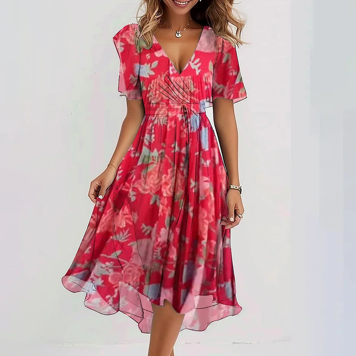 Clara™ | Women's Floral Wrap Midi Dress