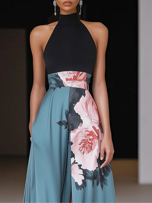 Della™ | Women's Halter-Neck Floral Maxi Dress