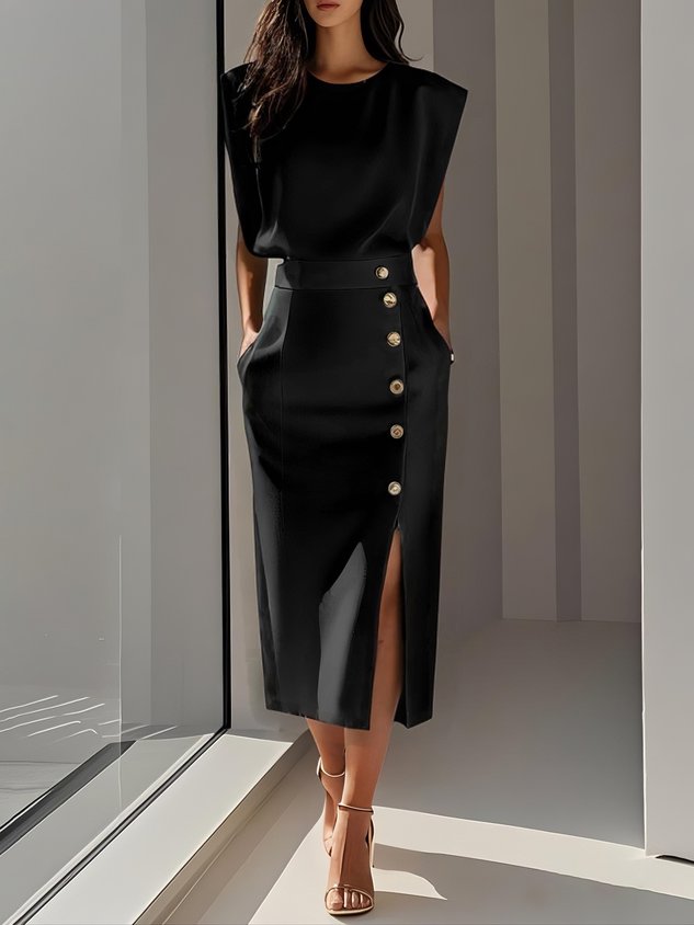 Della™ | Women's Padded-Shoulder Midi Dress