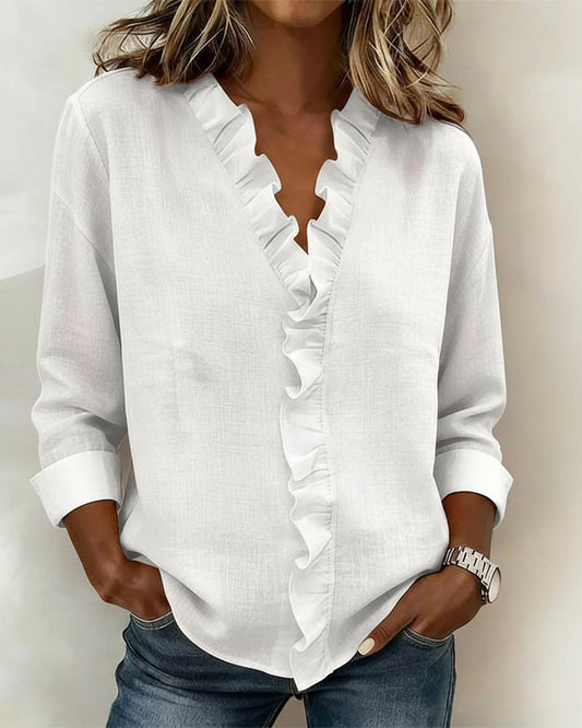 Della™ | Women's Ruffled V-Neck Blouse