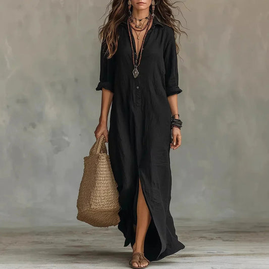 Hazel | Women's Button-Front Maxi Shirt Dress