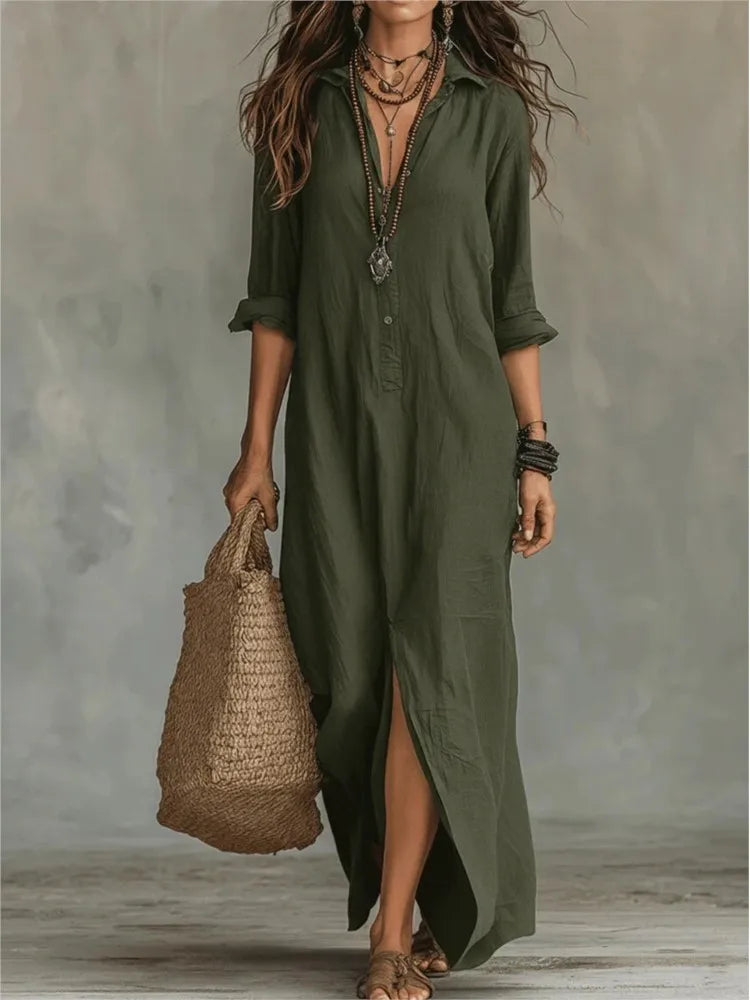Hazel | Women's Button-Front Maxi Shirt Dress