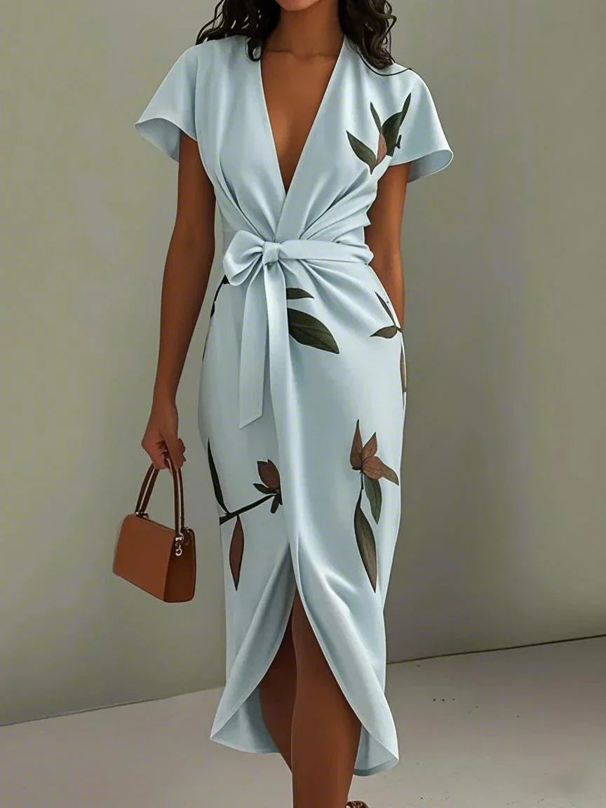 Hazel™ | Women's Deep V-Neck Wrap Midi Dress