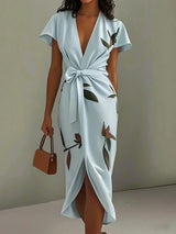 Hazel™ | Women's Deep V-Neck Wrap Midi Dress