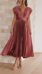 Hazel™ | Women's Pleated V-Neck Midi Dress