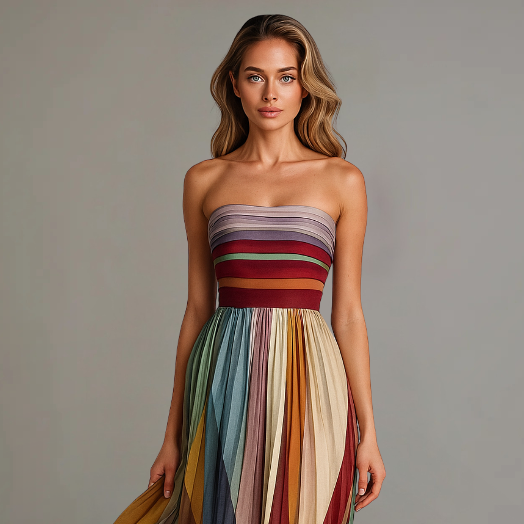 Hazel™ | Women's Strapless Pleated Maxi Dress