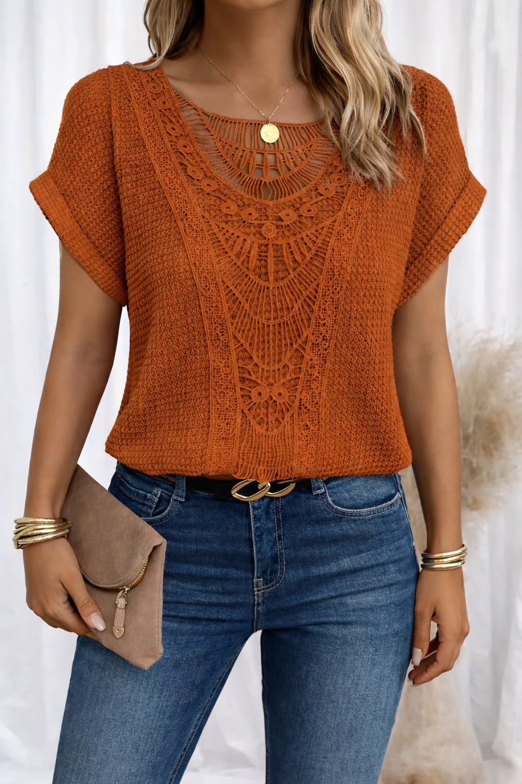 Sadie™ | Women's Lace-Trim Round-Neck Top
