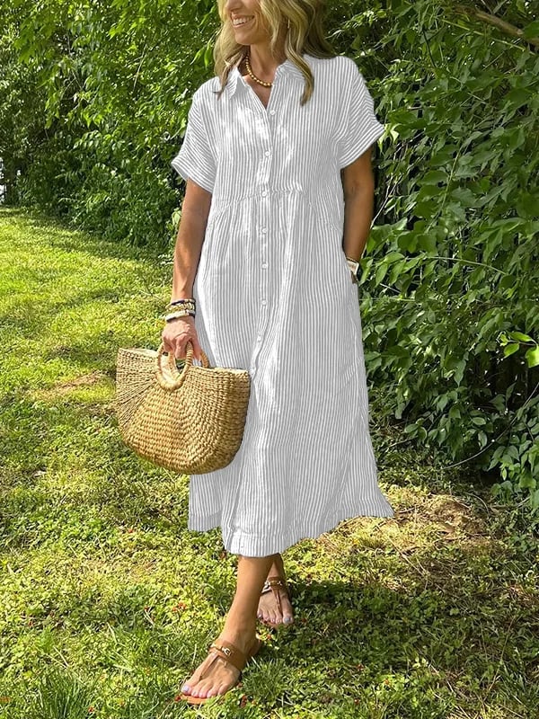 Sadie™ | Women's Striped Button-Up Midi Dress