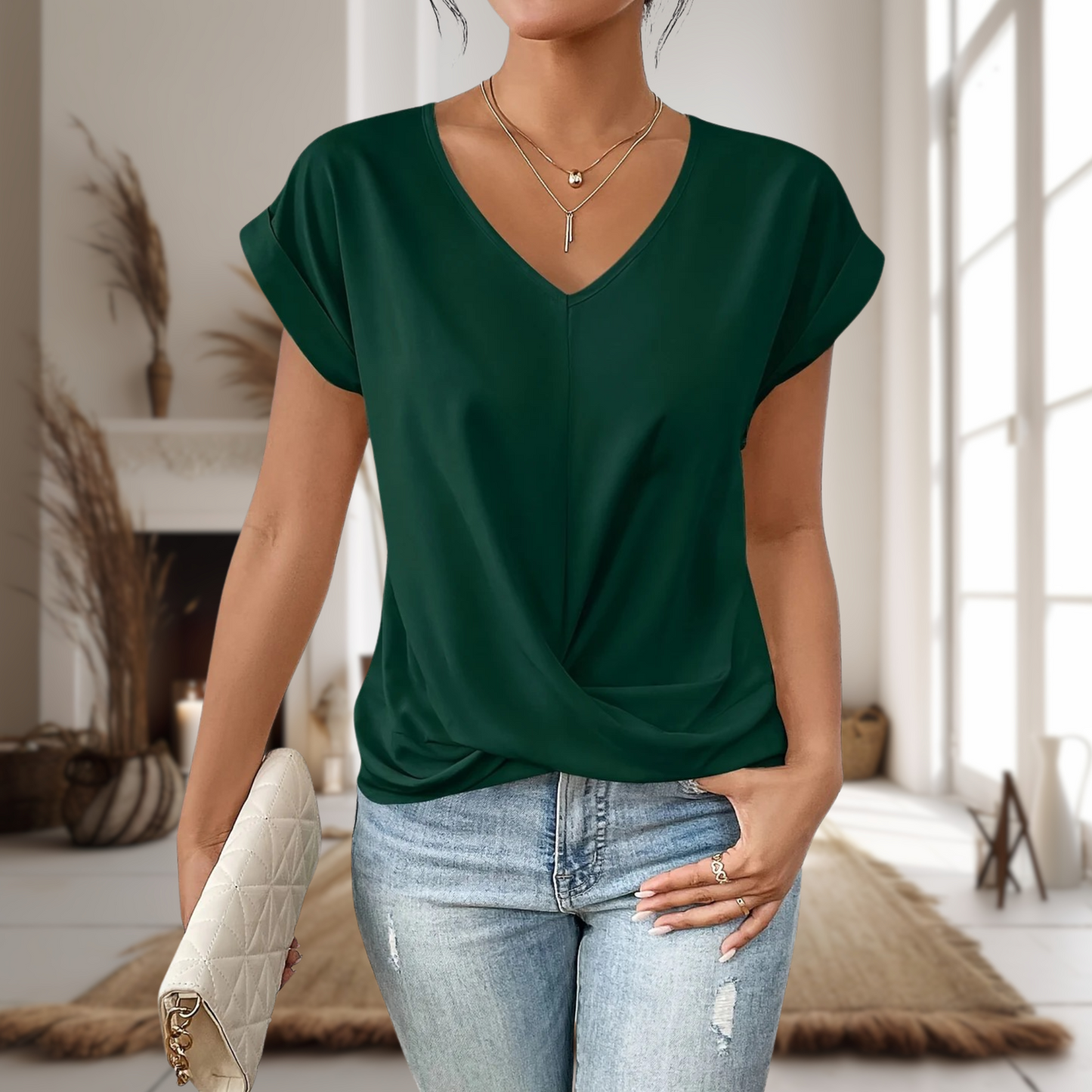 Sadie™ | Women's V-Neck Twist-Hem Top