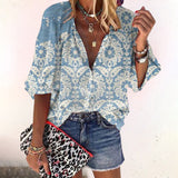 Women's Boho Print V-Neck Blouse
