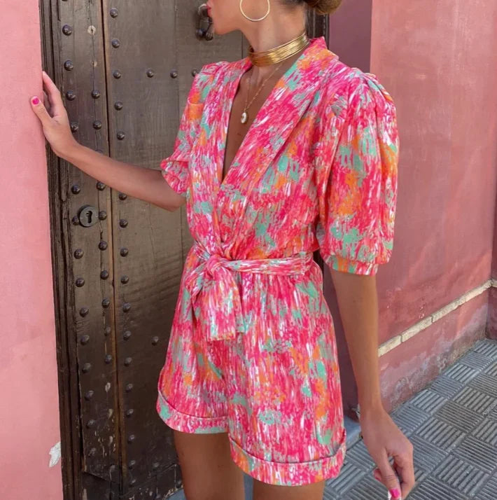 Women's Deep V-Neck Printed Romper