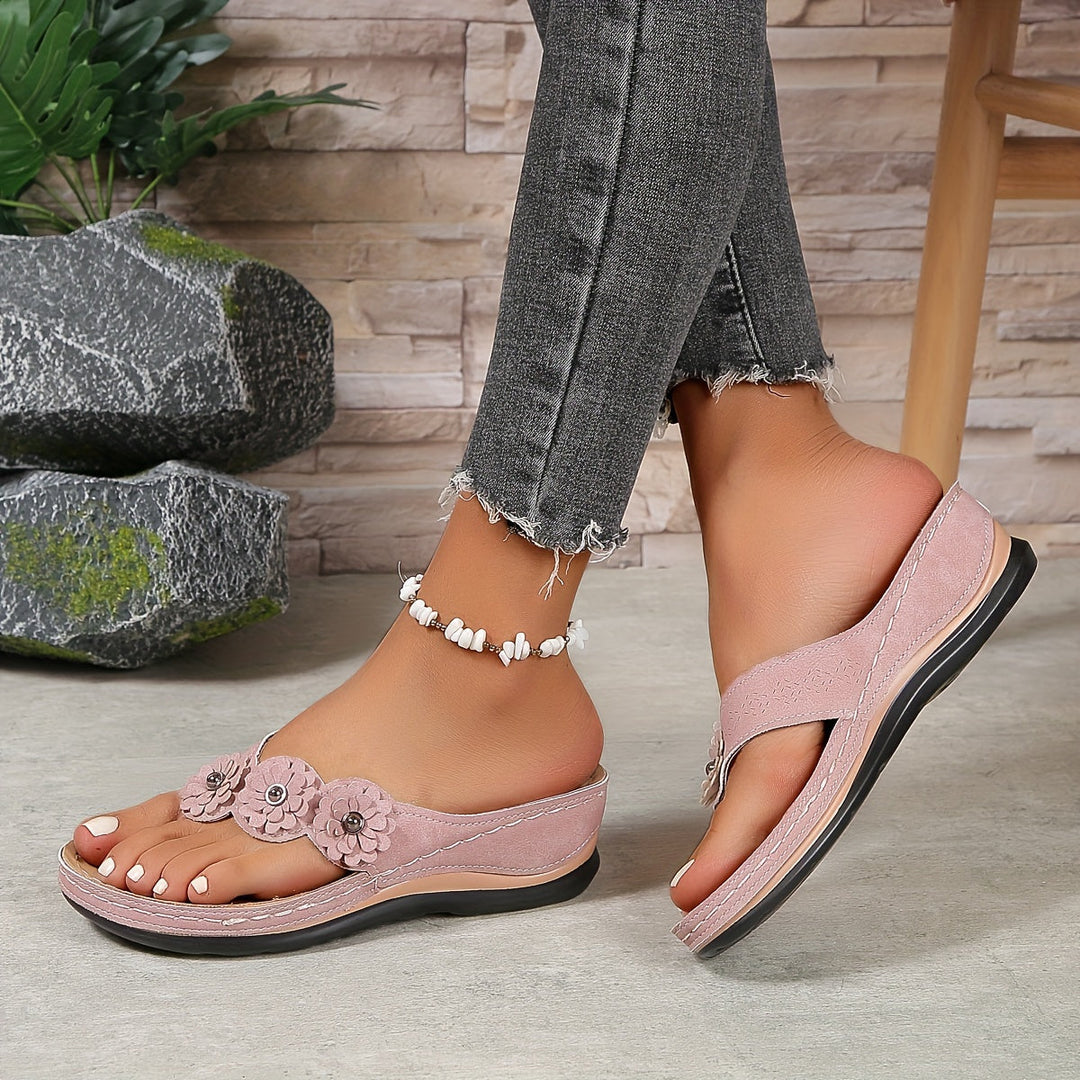 Women's Flower-Detail Wedge Flip-Flop Sandals