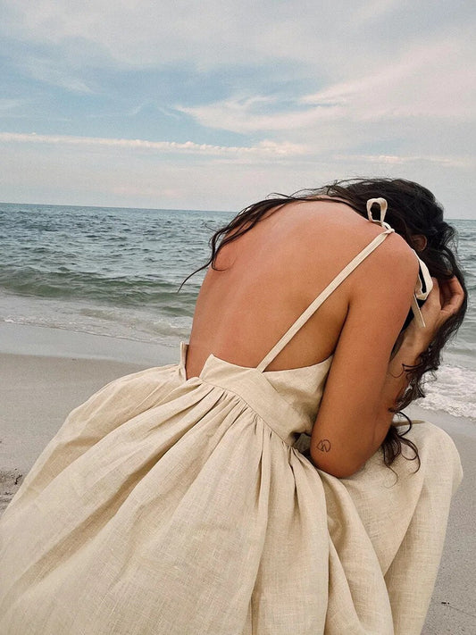 Women's Open-Back Maxi Dress with Tie Straps