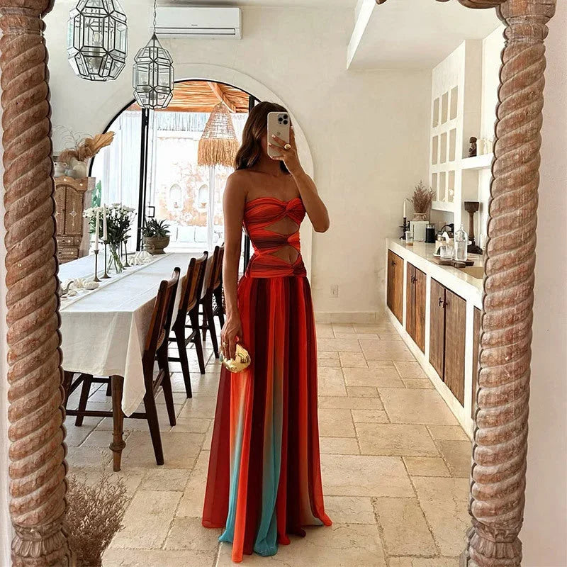 Women's Strapless Cut-Out Maxi Dress