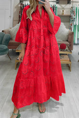 Women's Tiered Maxi Dress with Eyelet Embroidery