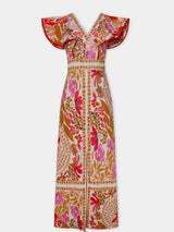 Women's V-Neck Maxi Dress with Ruffle Sleeves