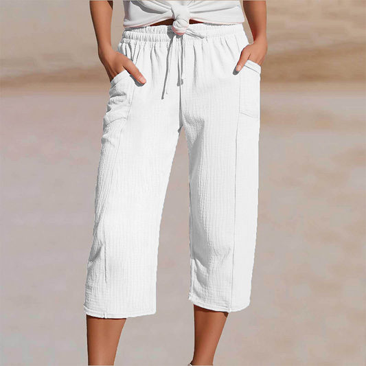 Women's Wide-Leg Capri Pants with Elastic Waist
