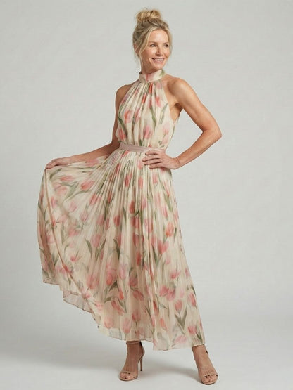 Clara™ | Women's Halter Neck Floral Midi Dress