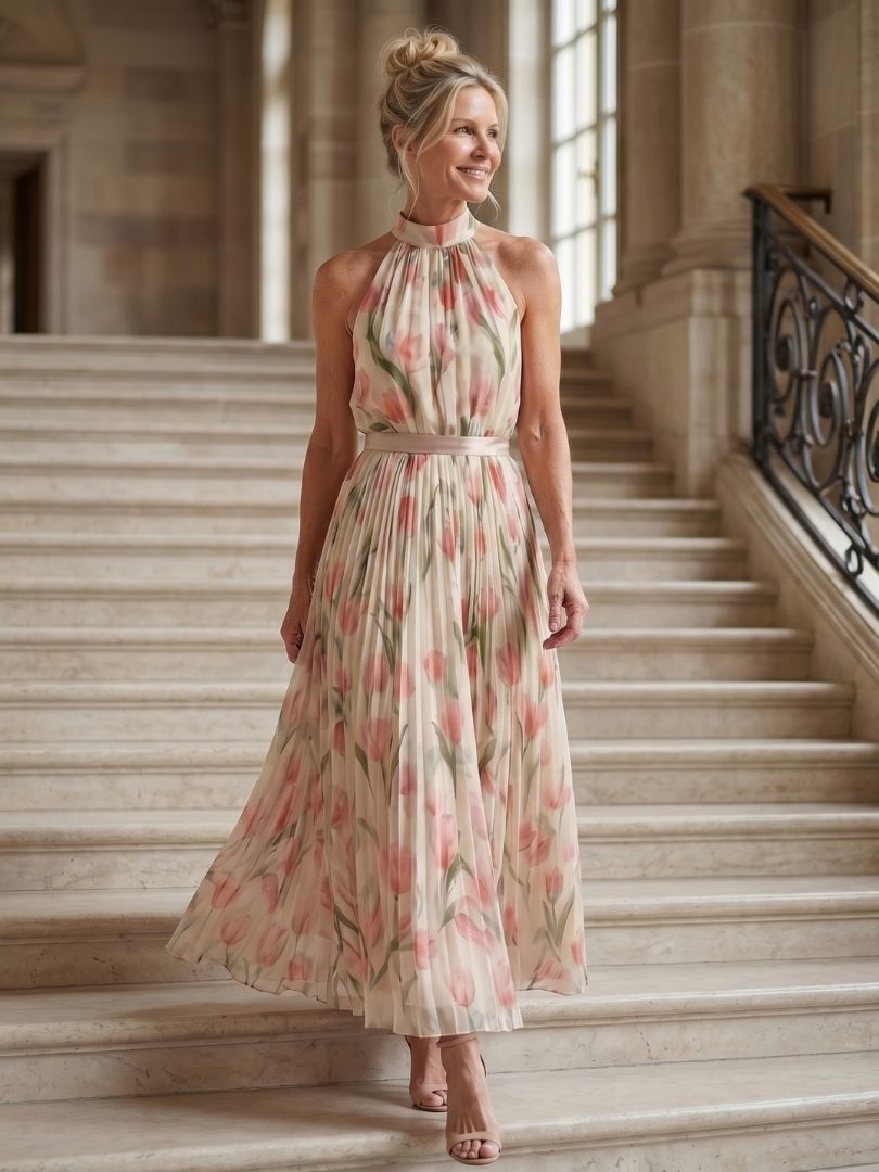 Clara™ | Women's Halter Neck Floral Midi Dress