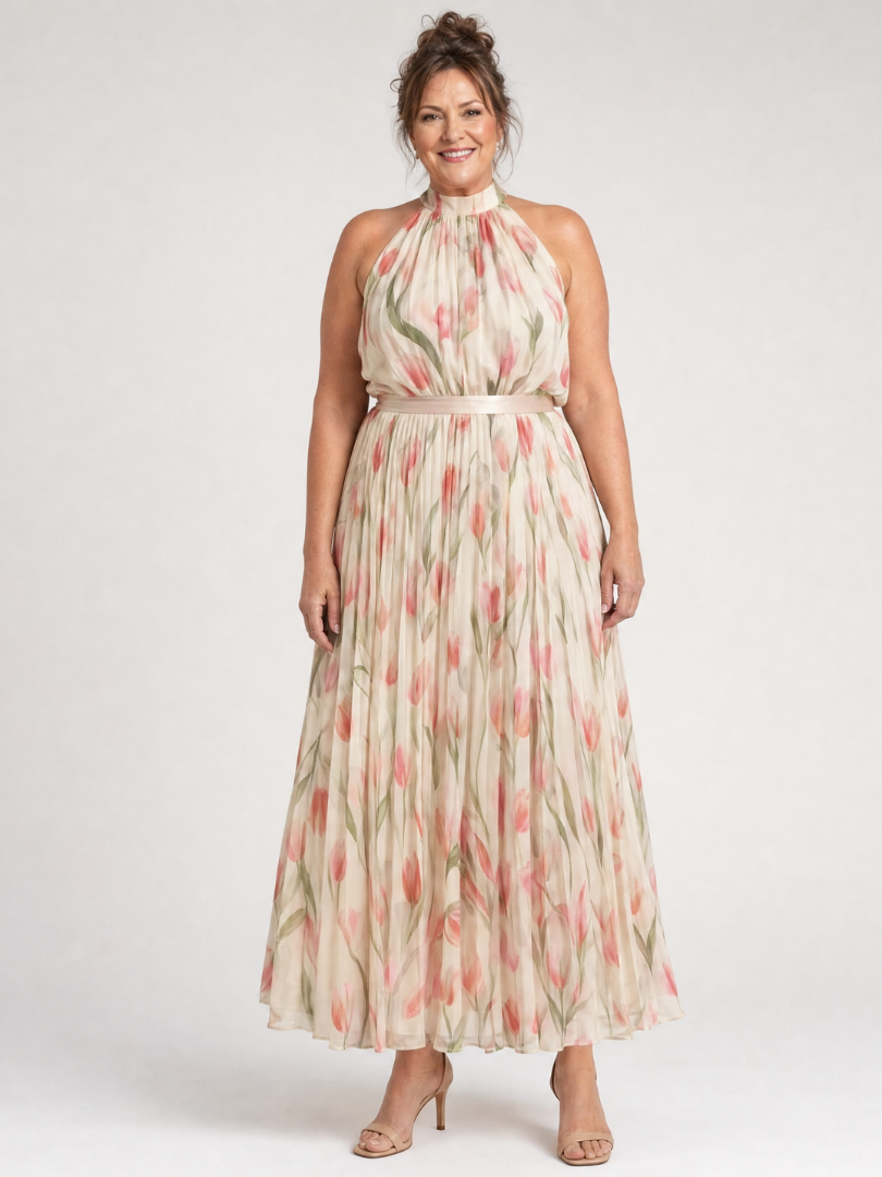 Clara™ | Women's Halter Neck Floral Midi Dress