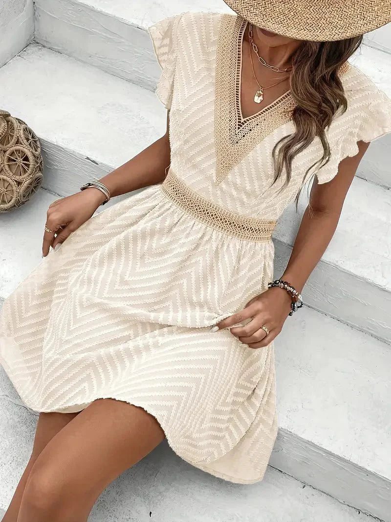 Clara™ | Women's V-Neck Flutter-Sleeve Mini Dress