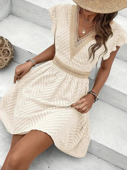 Clara™ | Women's V-Neck Flutter-Sleeve Mini Dress