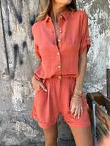 Della™ | Women's Button-Down Shirt & Shorts Set