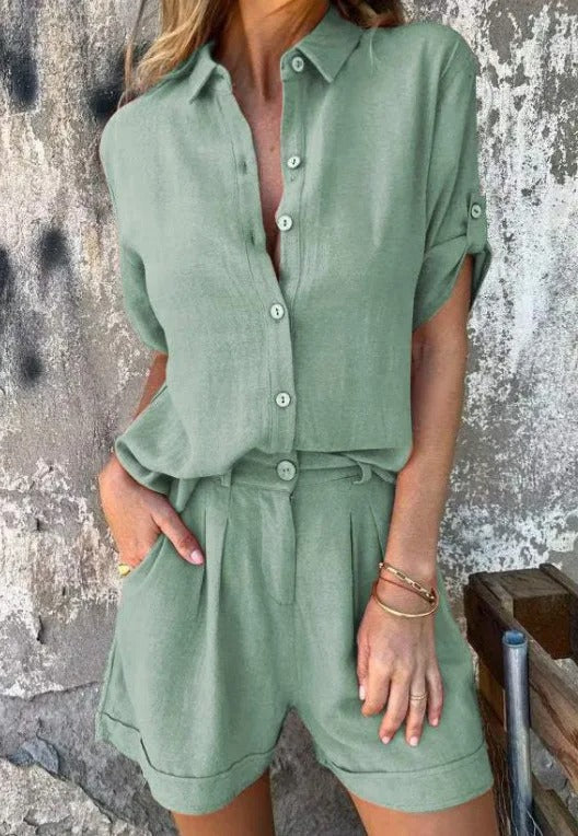 Della™ | Women's Button-Down Shirt & Shorts Set