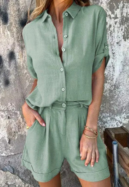 Della™ | Women's Button-Down Shirt & Shorts Set