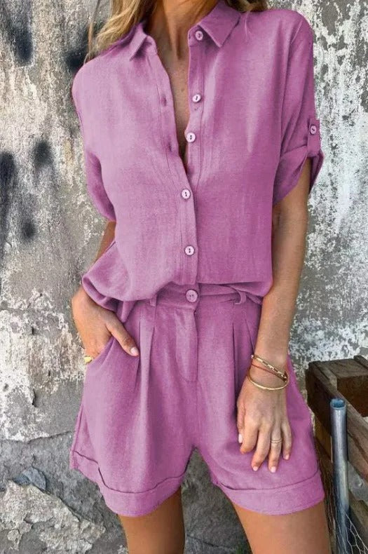 Della™ | Women's Button-Down Shirt & Shorts Set