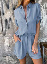 Della™ | Women's Button-Down Shirt & Shorts Set