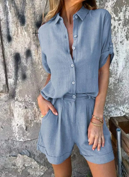 Della™ | Women's Button-Down Shirt & Shorts Set