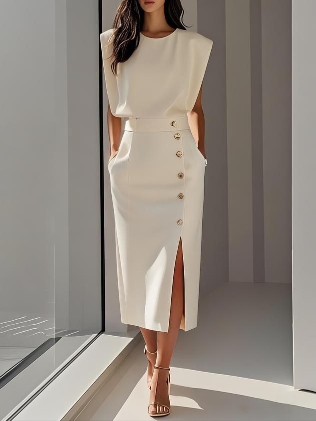 Della™ | Women's Padded-Shoulder Midi Dress