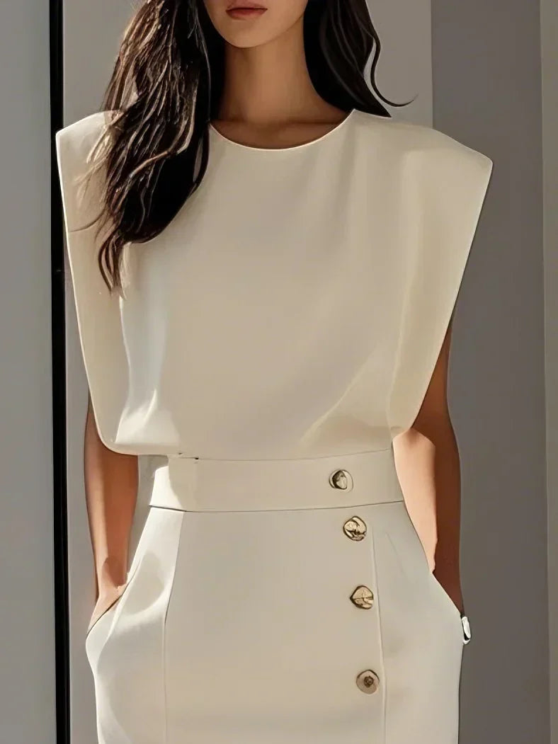 Della™ | Women's Padded-Shoulder Midi Dress