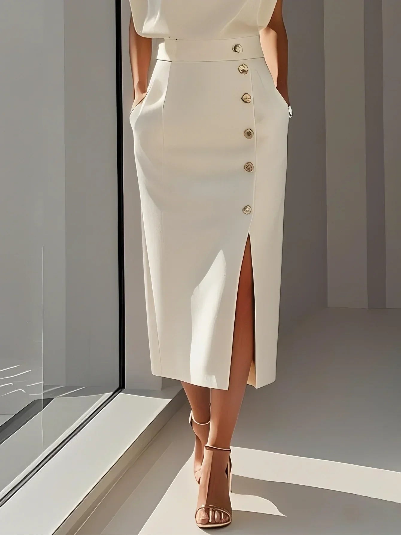 Della™ | Women's Padded-Shoulder Midi Dress