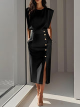 Della™ | Women's Padded-Shoulder Midi Dress