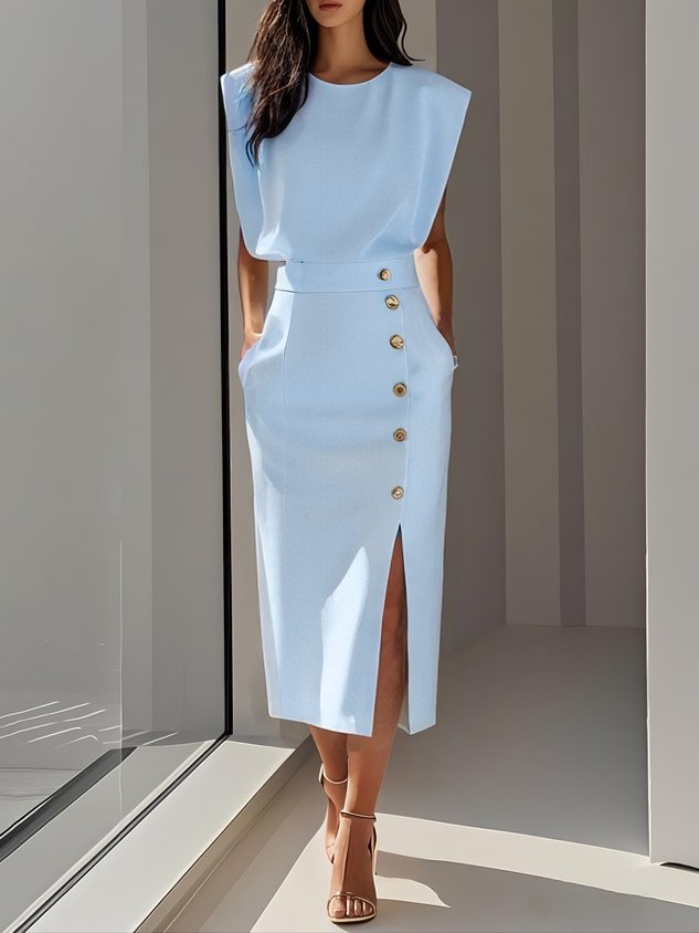 Della™ | Women's Padded-Shoulder Midi Dress