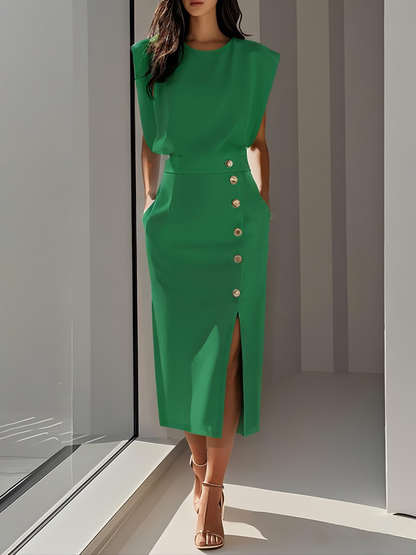Della™ | Women's Padded-Shoulder Midi Dress