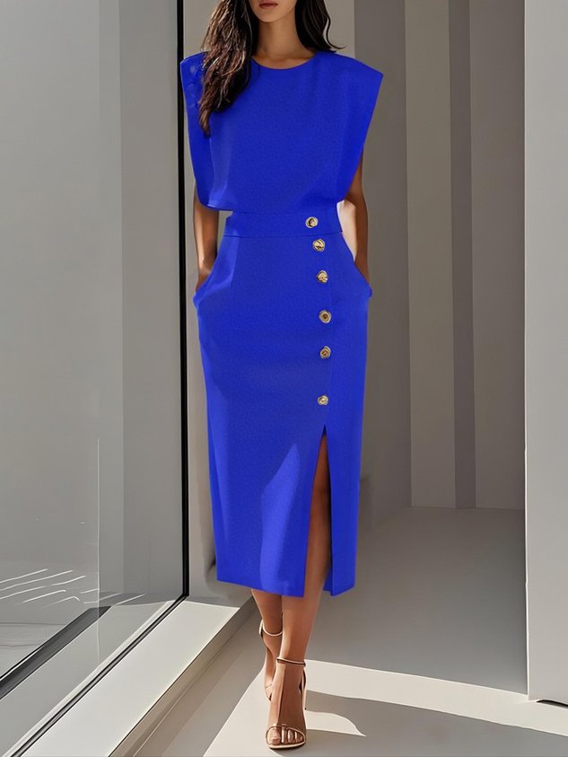 Della™ | Women's Padded-Shoulder Midi Dress
