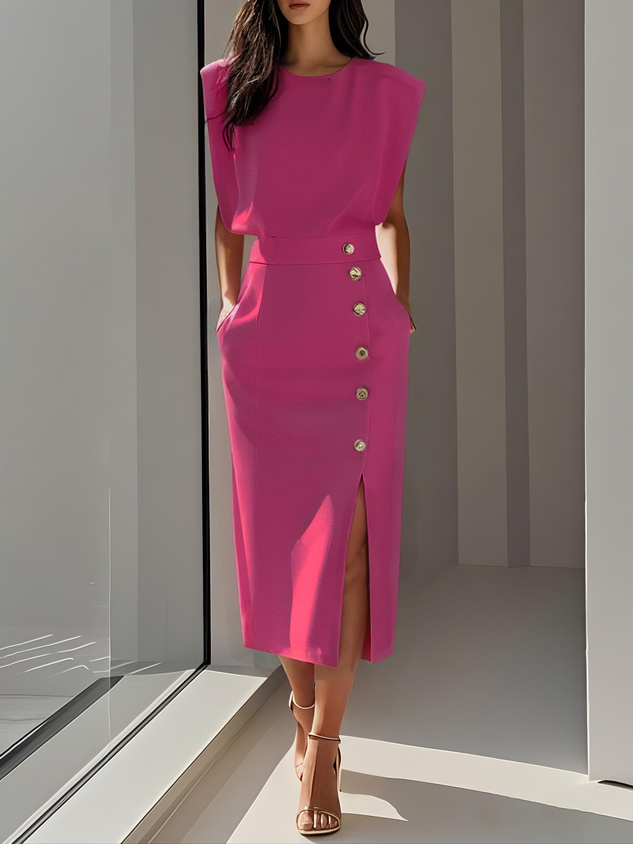 Della™ | Women's Padded-Shoulder Midi Dress