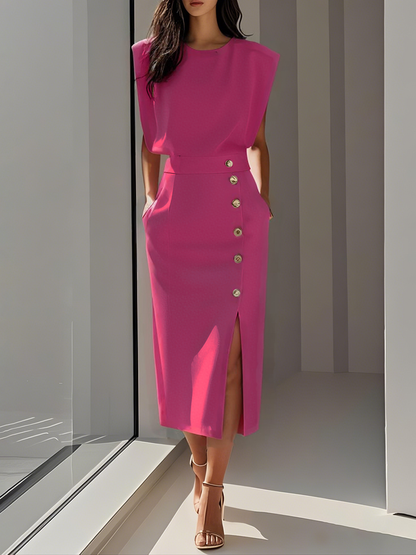 Della™ | Women's Padded-Shoulder Midi Dress