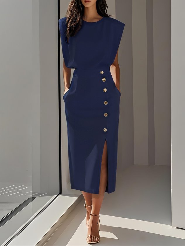 Della™ | Women's Padded-Shoulder Midi Dress