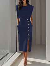Della™ | Women's Padded-Shoulder Midi Dress