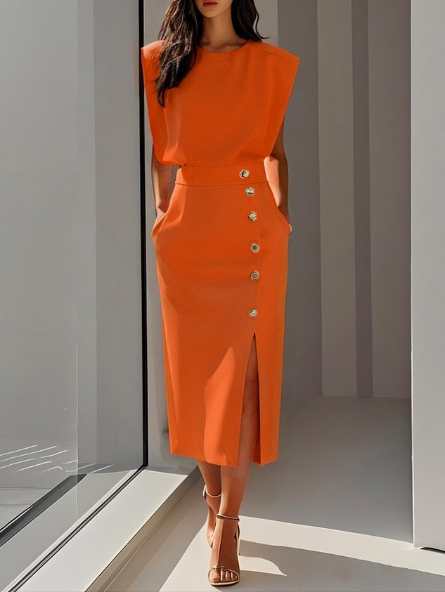 Della™ | Women's Padded-Shoulder Midi Dress