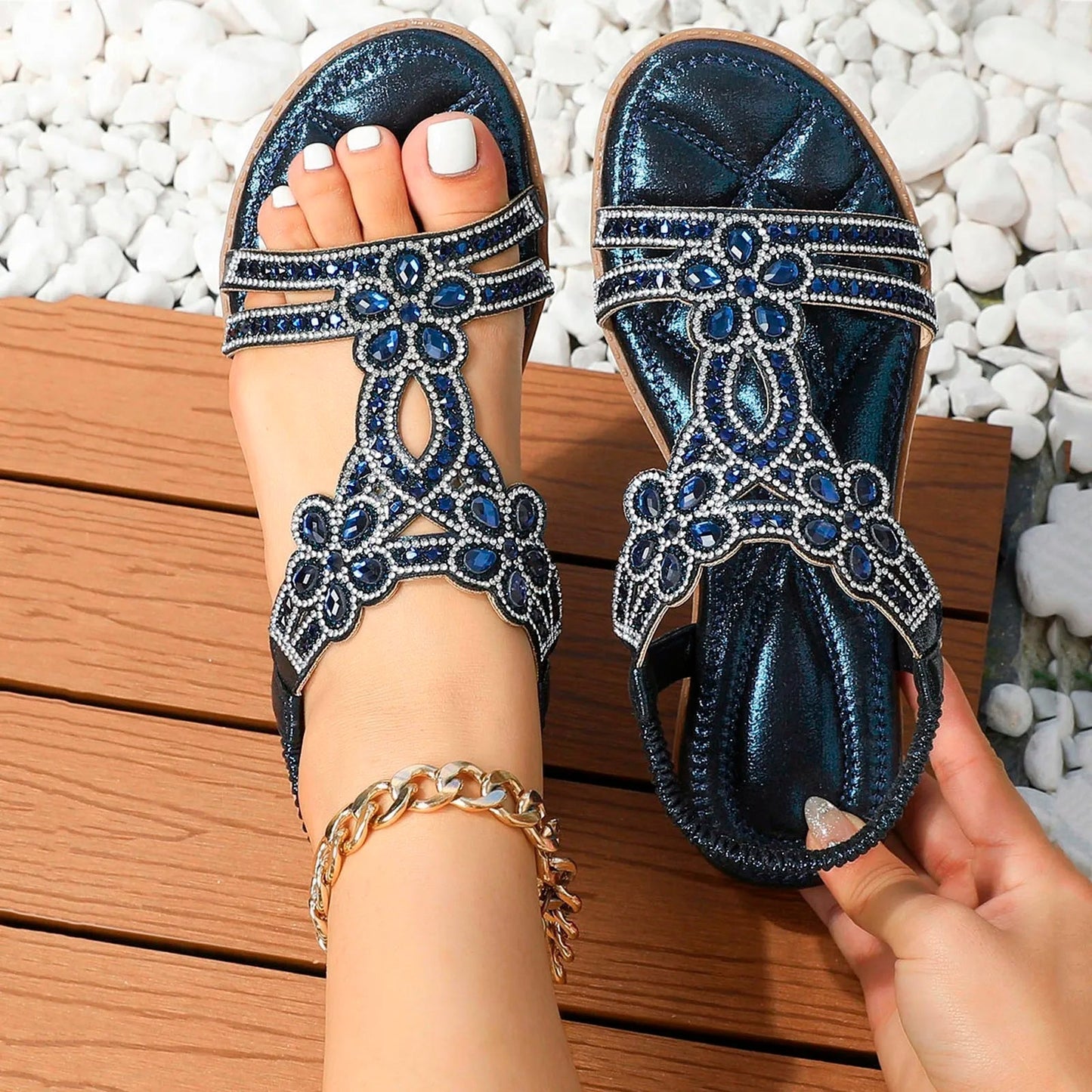 Della | Women's Rhinestone Flat Sandals