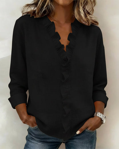 Della™ | Women's Ruffled V-Neck Blouse