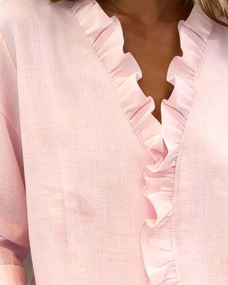 Della™ | Women's Ruffled V-Neck Blouse