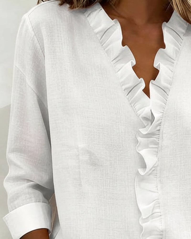 Della™ | Women's Ruffled V-Neck Blouse