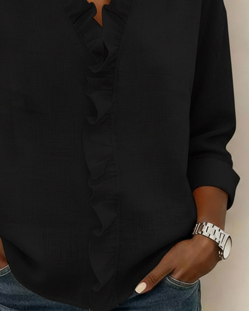 Della™ | Women's Ruffled V-Neck Blouse