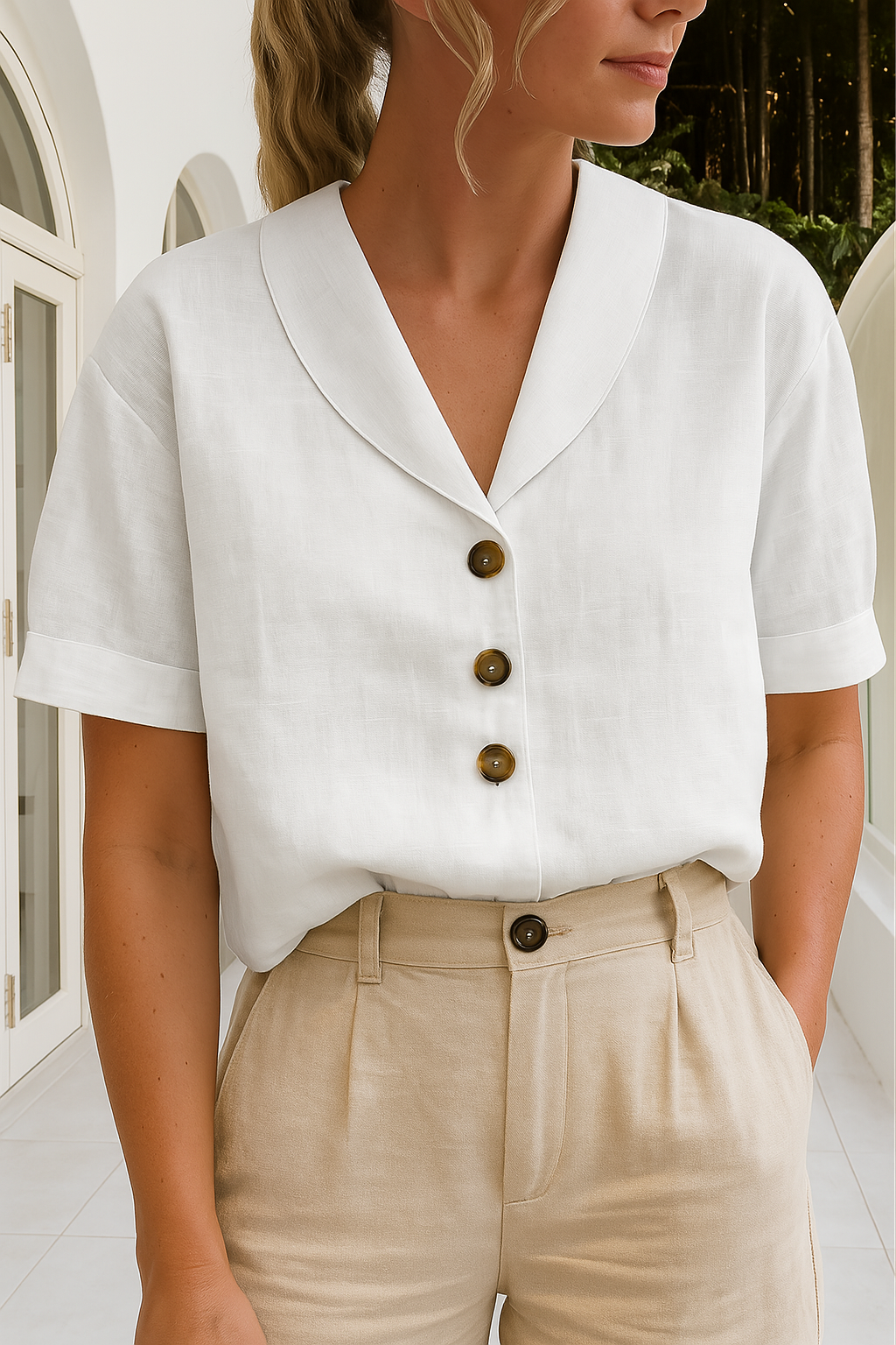 Edith™ | Women's Shawl-Collar Button-Front Blouse